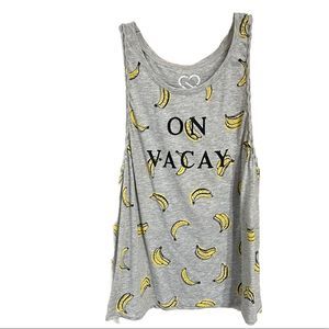 Live Love Dream aOn Vacay Banana Heather Grey Tank Top Sz M EUC